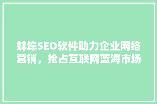 蚌埠SEO软件助力企业网络营销，抢占互联网蓝海市场