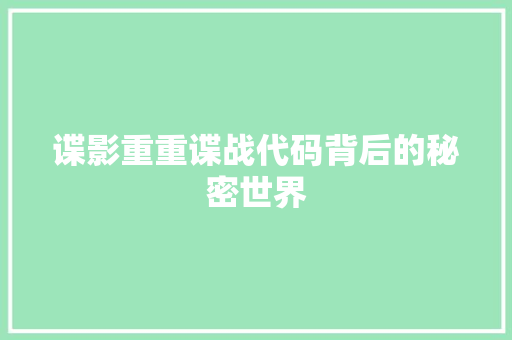 谍影重重谍战代码背后的秘密世界