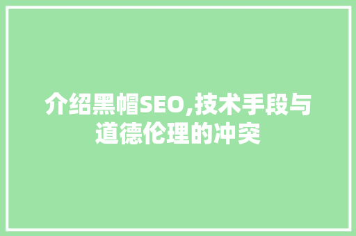 介绍黑帽SEO,技术手段与道德伦理的冲突