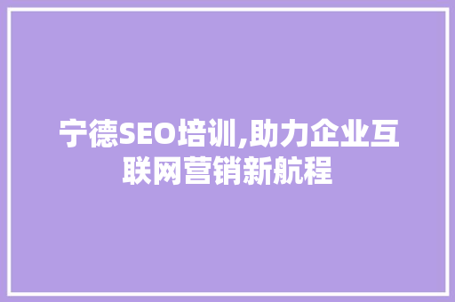 宁德SEO培训,助力企业互联网营销新航程