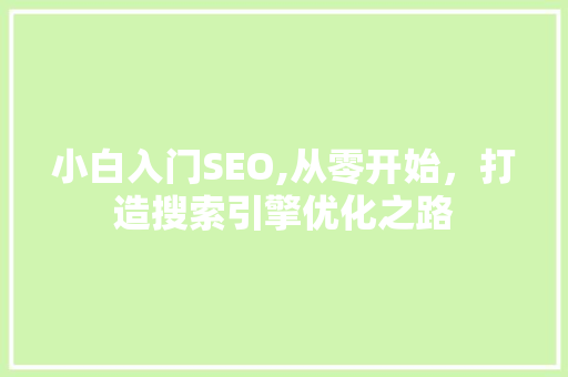 小白入门SEO,从零开始，打造搜索引擎优化之路