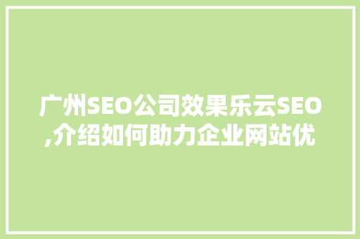 广州SEO公司效果乐云SEO,介绍如何助力企业网站优化与提升