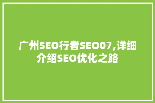 广州SEO行者SEO07,详细介绍SEO优化之路