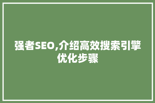 强者SEO,介绍高效搜索引擎优化步骤