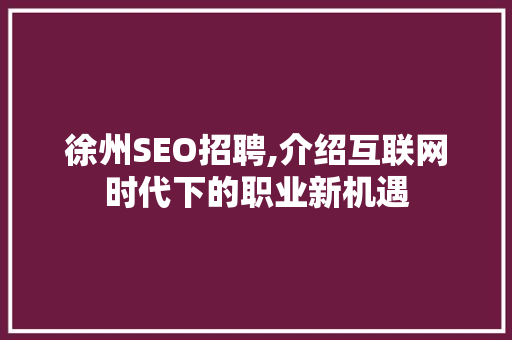 徐州SEO招聘,介绍互联网时代下的职业新机遇