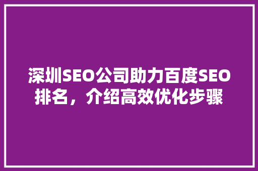 深圳SEO公司助力百度SEO排名，介绍高效优化步骤