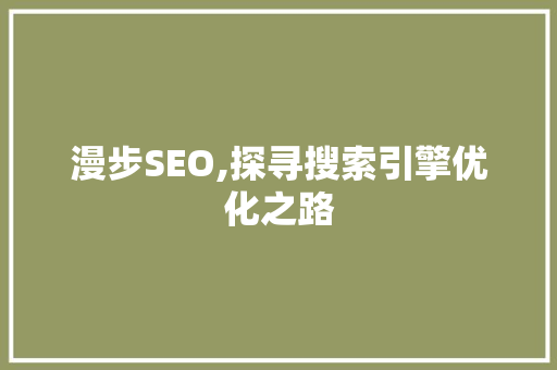 漫步SEO,探寻搜索引擎优化之路