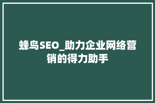蜂鸟SEO_助力企业网络营销的得力助手