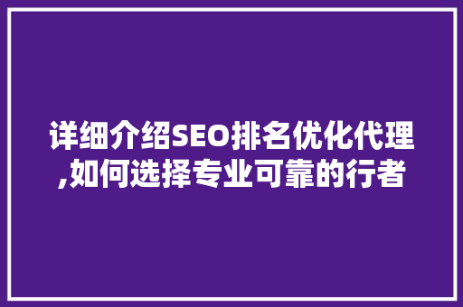 详细介绍SEO排名优化代理,如何选择专业可靠的行者SEO服务