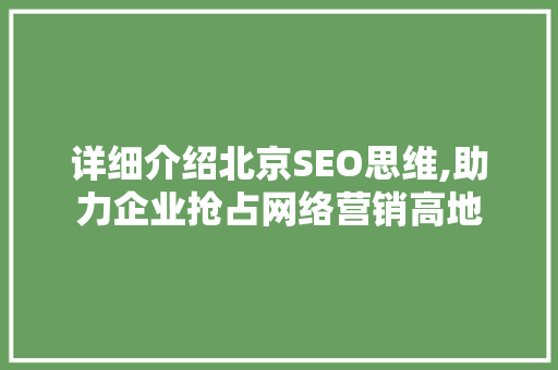 详细介绍北京SEO思维,助力企业抢占网络营销高地