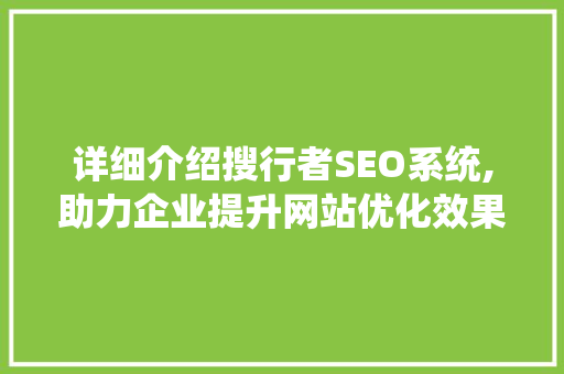 详细介绍搜行者SEO系统,助力企业提升网站优化效果