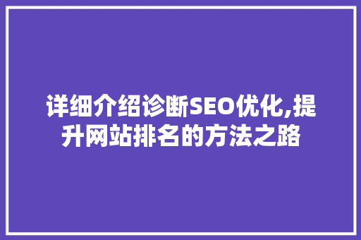 详细介绍诊断SEO优化,提升网站排名的方法之路