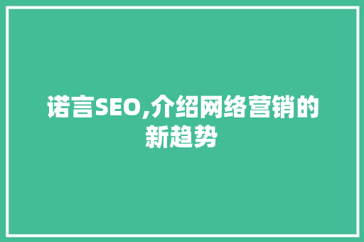 诺言SEO,介绍网络营销的新趋势