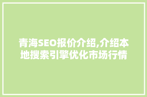 青海SEO报价介绍,介绍本地搜索引擎优化市场行情