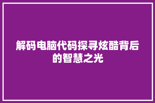 解码电脑代码探寻炫酷背后的智慧之光