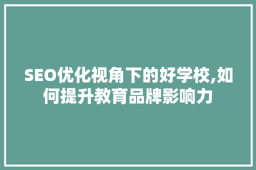 SEO优化视角下的好学校,如何提升教育品牌影响力