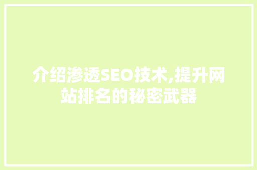介绍渗透SEO技术,提升网站排名的秘密武器