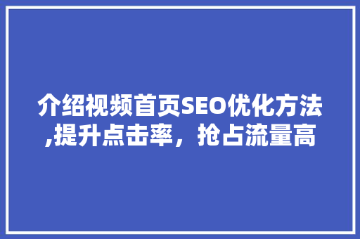 介绍视频首页SEO优化方法,提升点击率，抢占流量高地