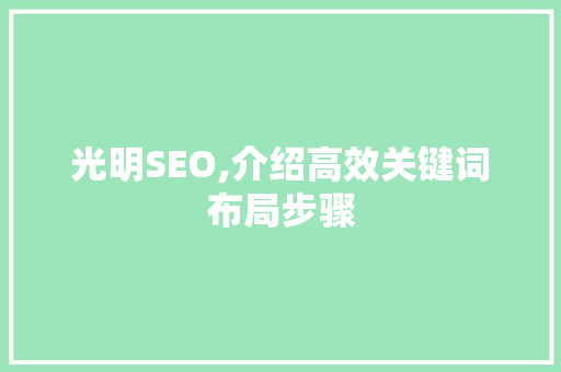 光明SEO,介绍高效关键词布局步骤