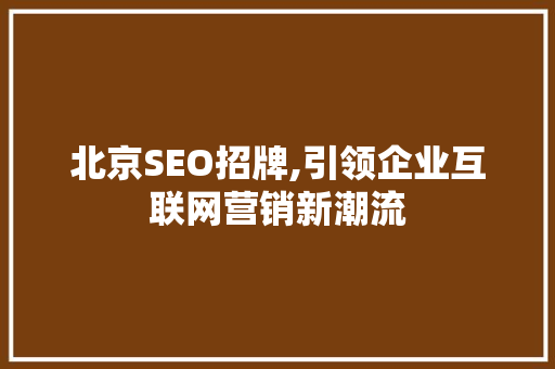 北京SEO招牌,引领企业互联网营销新潮流