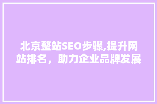 北京整站SEO步骤,提升网站排名，助力企业品牌发展