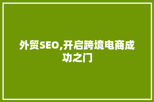 外贸SEO,开启跨境电商成功之门