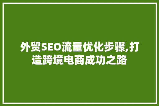 外贸SEO流量优化步骤,打造跨境电商成功之路