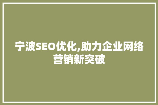 宁波SEO优化,助力企业网络营销新突破