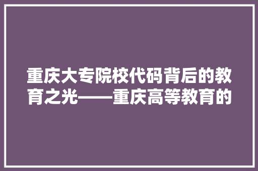 重庆大专院校代码背后的教育之光——重庆高等教育的发展与未来