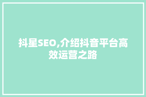 抖星SEO,介绍抖音平台高效运营之路