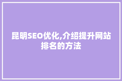 昆明SEO优化,介绍提升网站排名的方法