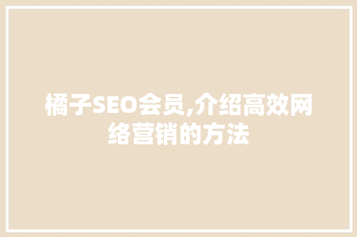 橘子SEO会员,介绍高效网络营销的方法  第1张