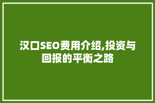 汉口SEO费用介绍,投资与回报的平衡之路