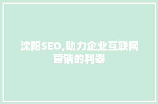 沈阳SEO,助力企业互联网营销的利器