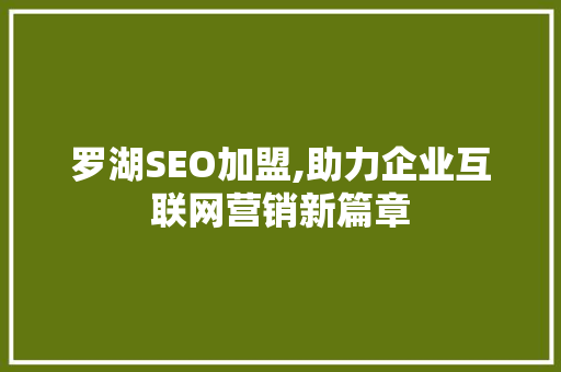 罗湖SEO加盟,助力企业互联网营销新篇章