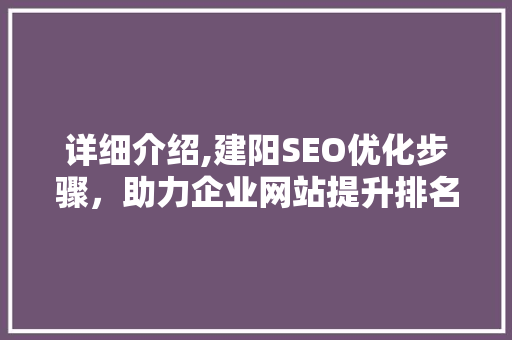详细介绍,建阳SEO优化步骤，助力企业网站提升排名
