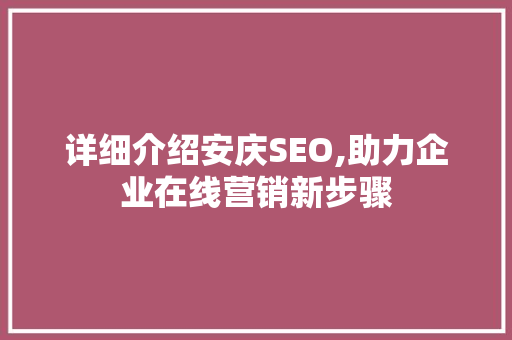 详细介绍安庆SEO,助力企业在线营销新步骤