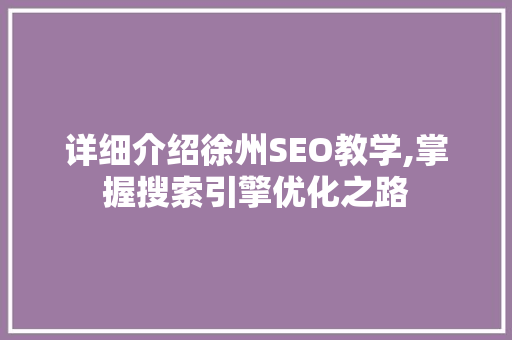 详细介绍徐州SEO教学,掌握搜索引擎优化之路