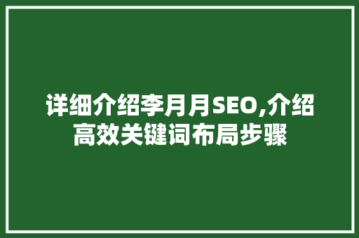 详细介绍李月月SEO,介绍高效关键词布局步骤