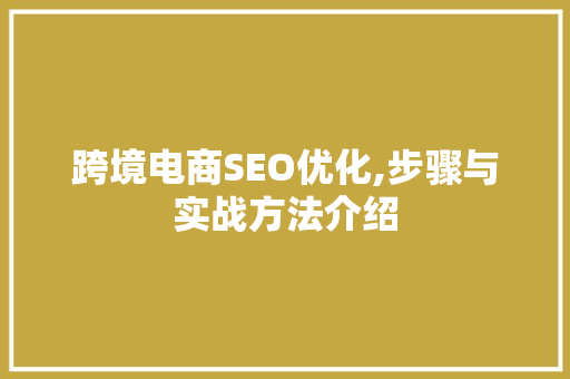 跨境电商SEO优化,步骤与实战方法介绍
