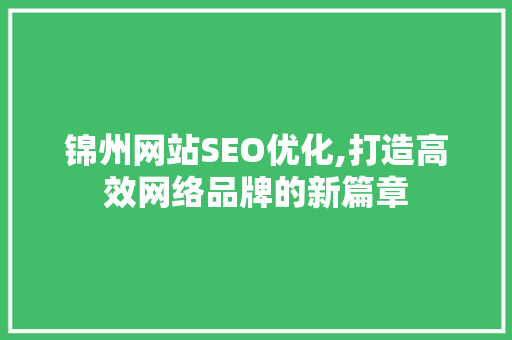 锦州网站SEO优化,打造高效网络品牌的新篇章