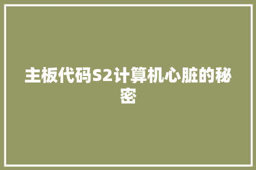 主板代码S2计算机心脏的秘密