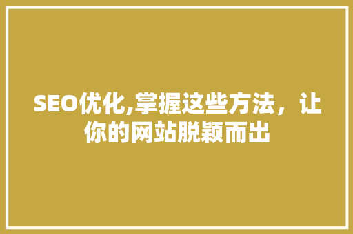 SEO优化,掌握这些方法，让你的网站脱颖而出