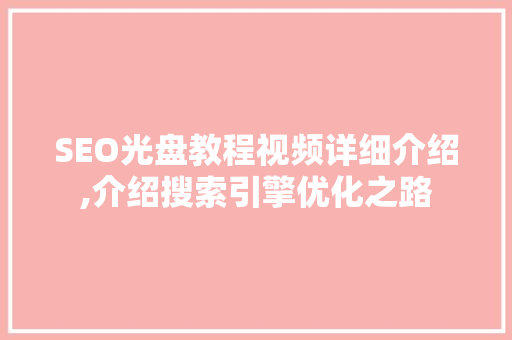 SEO光盘教程视频详细介绍,介绍搜索引擎优化之路
