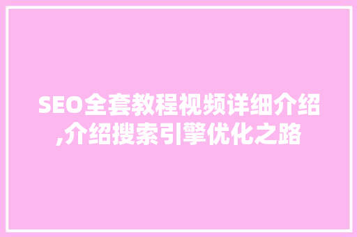 SEO全套教程视频详细介绍,介绍搜索引擎优化之路