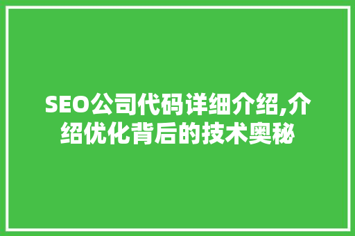 SEO公司代码详细介绍,介绍优化背后的技术奥秘