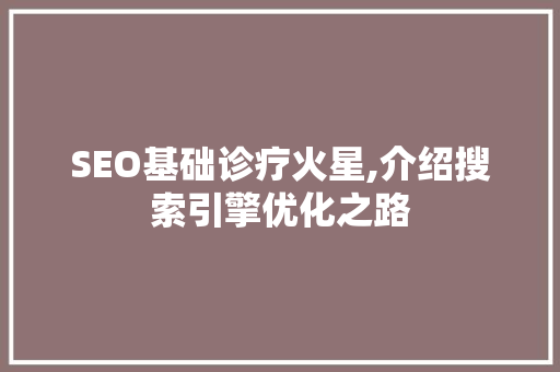 SEO基础诊疗火星,介绍搜索引擎优化之路