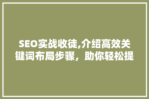SEO实战收徒,介绍高效关键词布局步骤，助你轻松提升网站排名