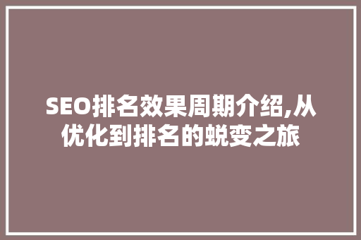 SEO排名效果周期介绍,从优化到排名的蜕变之旅