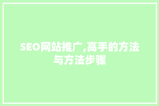 SEO网站推广,高手的方法与方法步骤